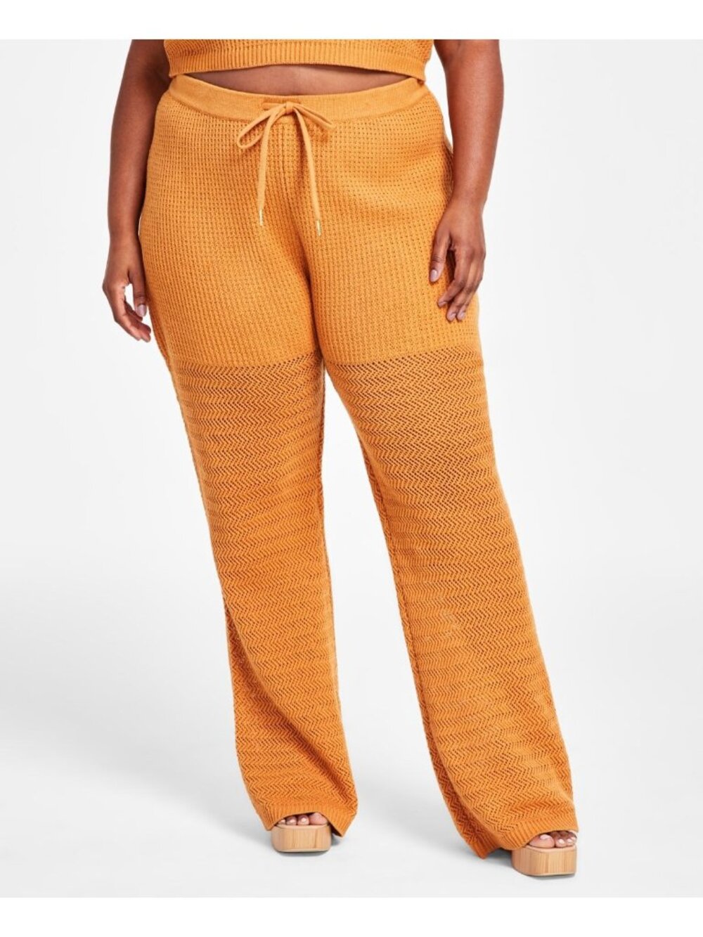 Nina Parker Womens High Rise Crochet Casual Lounge Pants Brown Plus Size 3X NWT